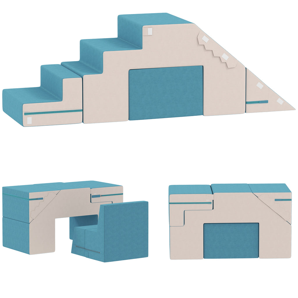 2-teiliges weiches Spielbl?cke-Set f¨¹r Kleinkinder, Kunstleder, Schaumstoff, zum Klettern, Bauen, Spielen, Beige+Blau