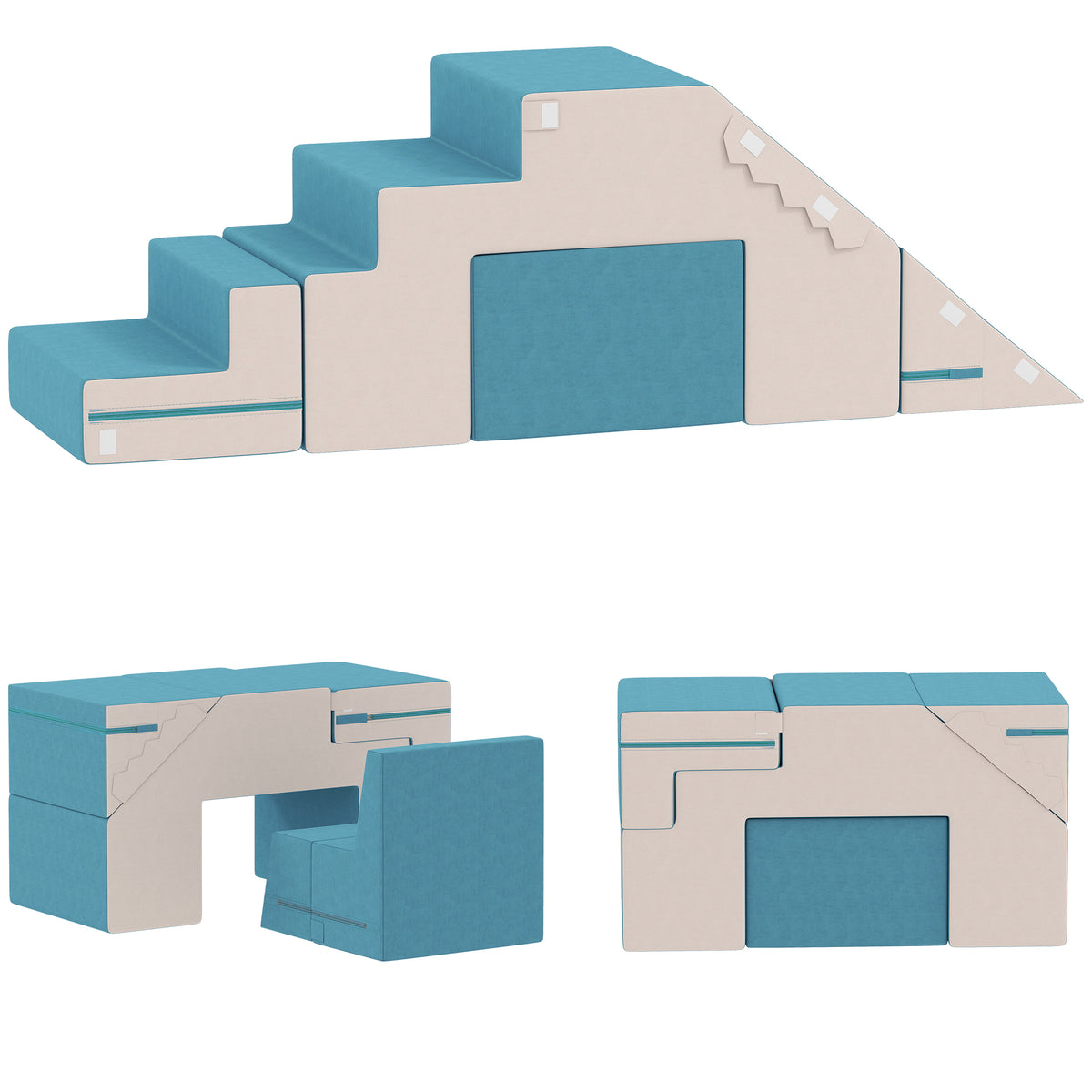 2-teiliges weiches Spielbl?cke-Set f¨¹r Kleinkinder, Kunstleder, Schaumstoff, zum Klettern, Bauen, Spielen, Beige+Blau