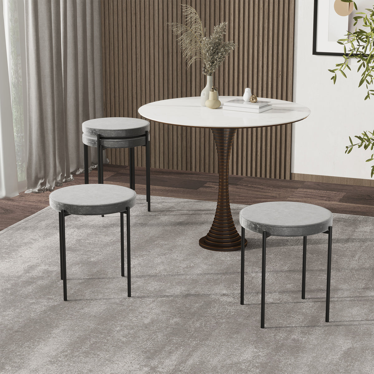 Esszimmerhocker 4er Set Stapelhocker Hocker aus Metall mit Samtoptik Küchenhocker Polsterhocker für Esszimmer Wohnzimmer Grau