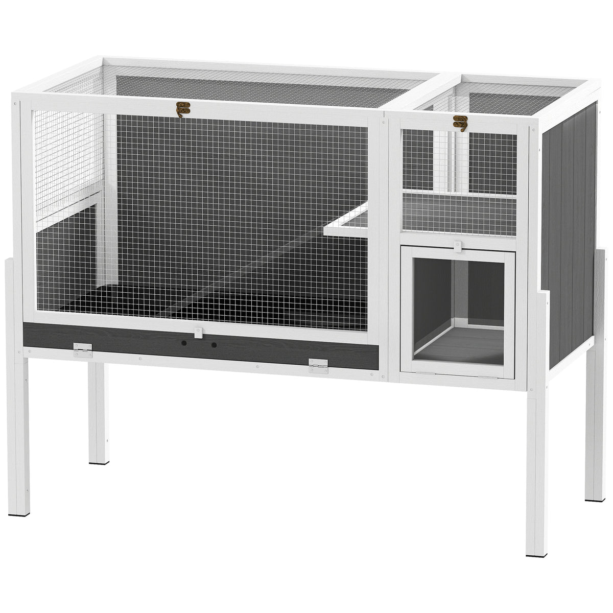 Kleintierstall für Zwerghamster, Kaninchen, Meerschweinchen, mit Zubehör, erhöhtes Design, Holz, Metall, Grau