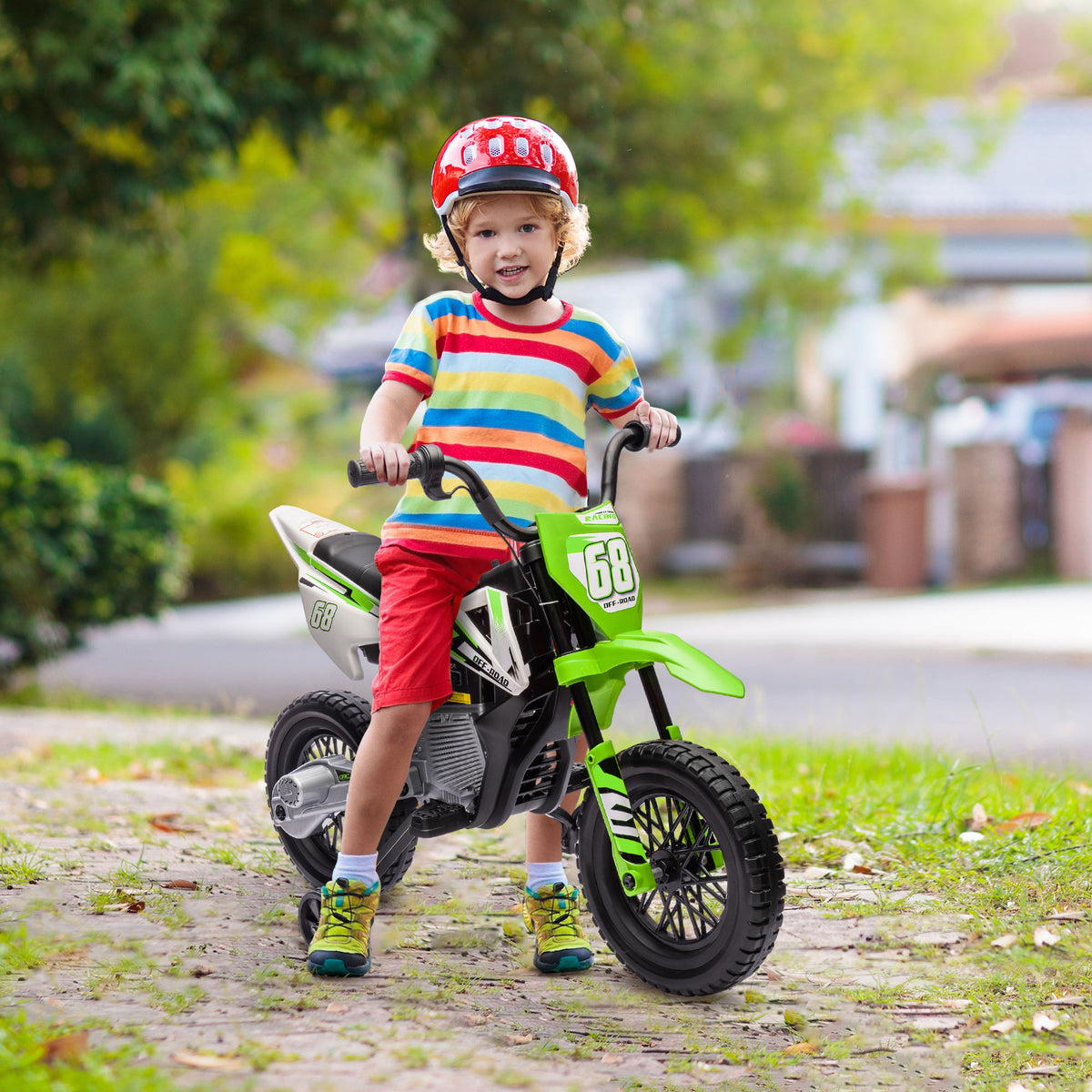 Elektro-Motorrad f¨¹r Kinder, 12V Kindermotorrad mit Musik, Kinderfahrzeug mit Trainingsr?dern, 3-6 Jahre, Gr¨¹n