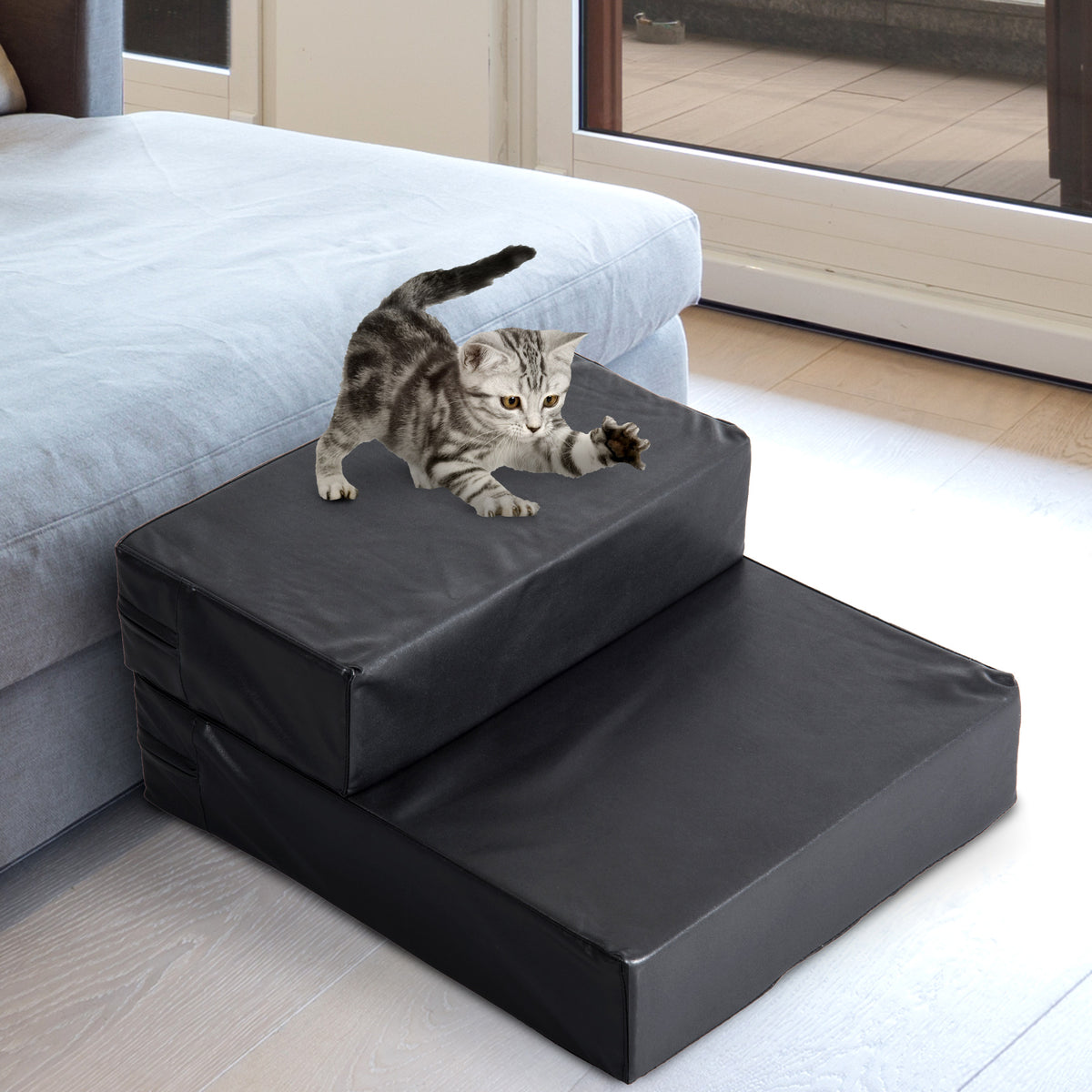 Hundetreppe klappbar Katzentreppe Einstiegshilfe 2 Stufen 20 cm Schwarz für Bett Sofa Auto kleine Hunde