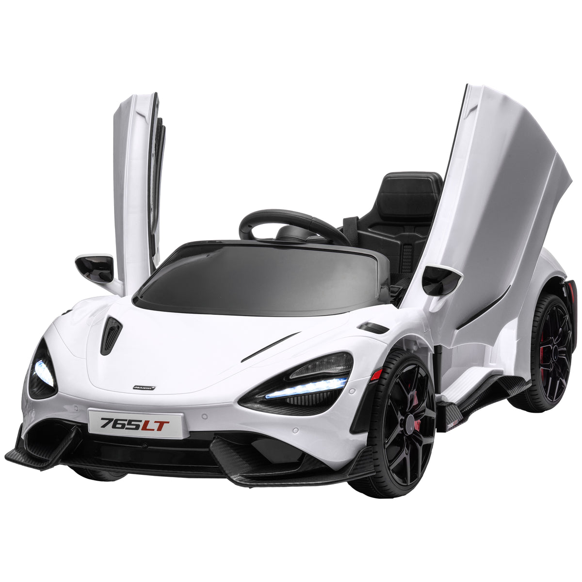 Kinder-Elektroauto mit Fl¨¹gelt¨¹ren, fernsteuerbar, mit sanftem Antrieb und LED-Lichtern, Wei?