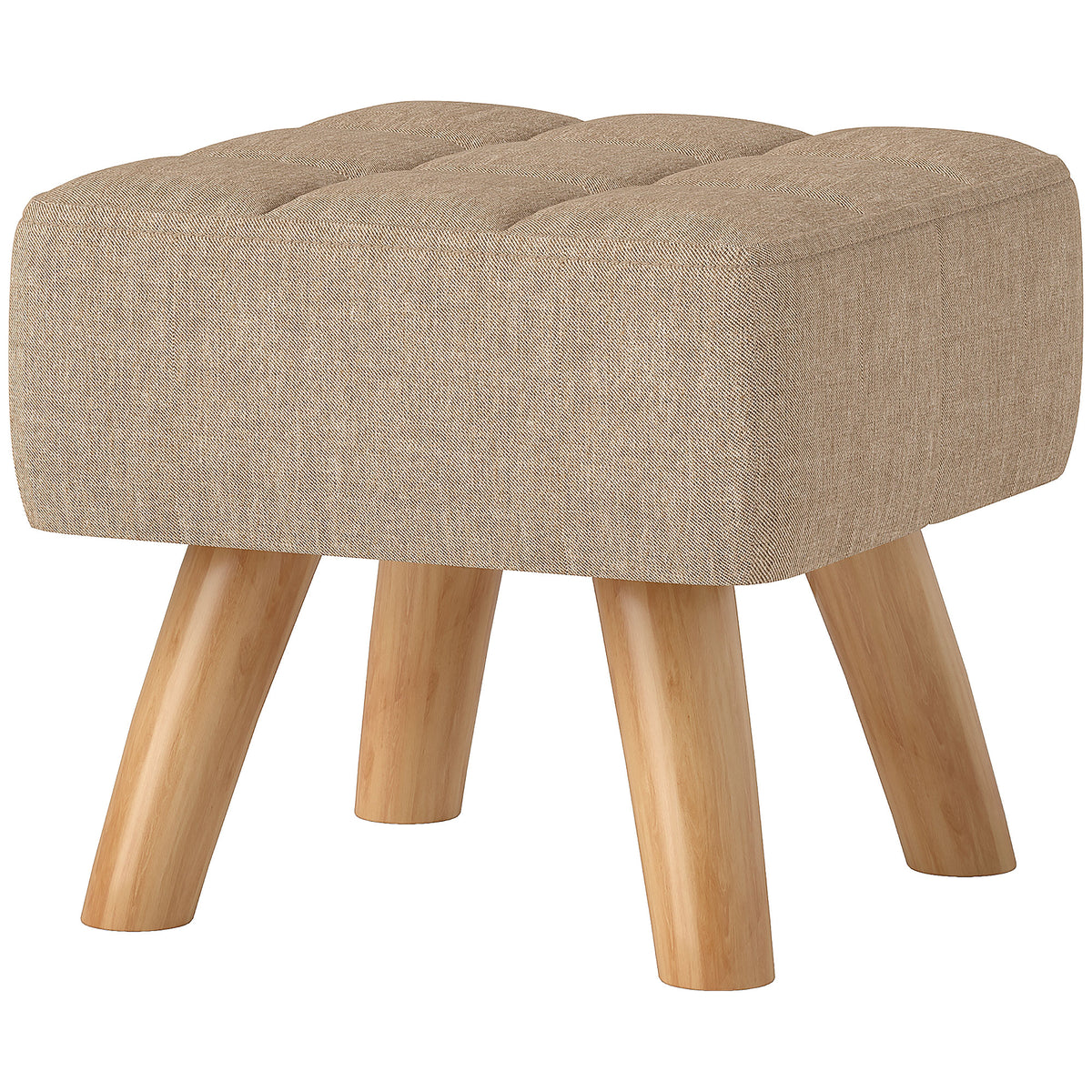 Fußhocker mit Polsterung, Leinenoptik, Holzbeine, bis 110 kg belastbar, Braun