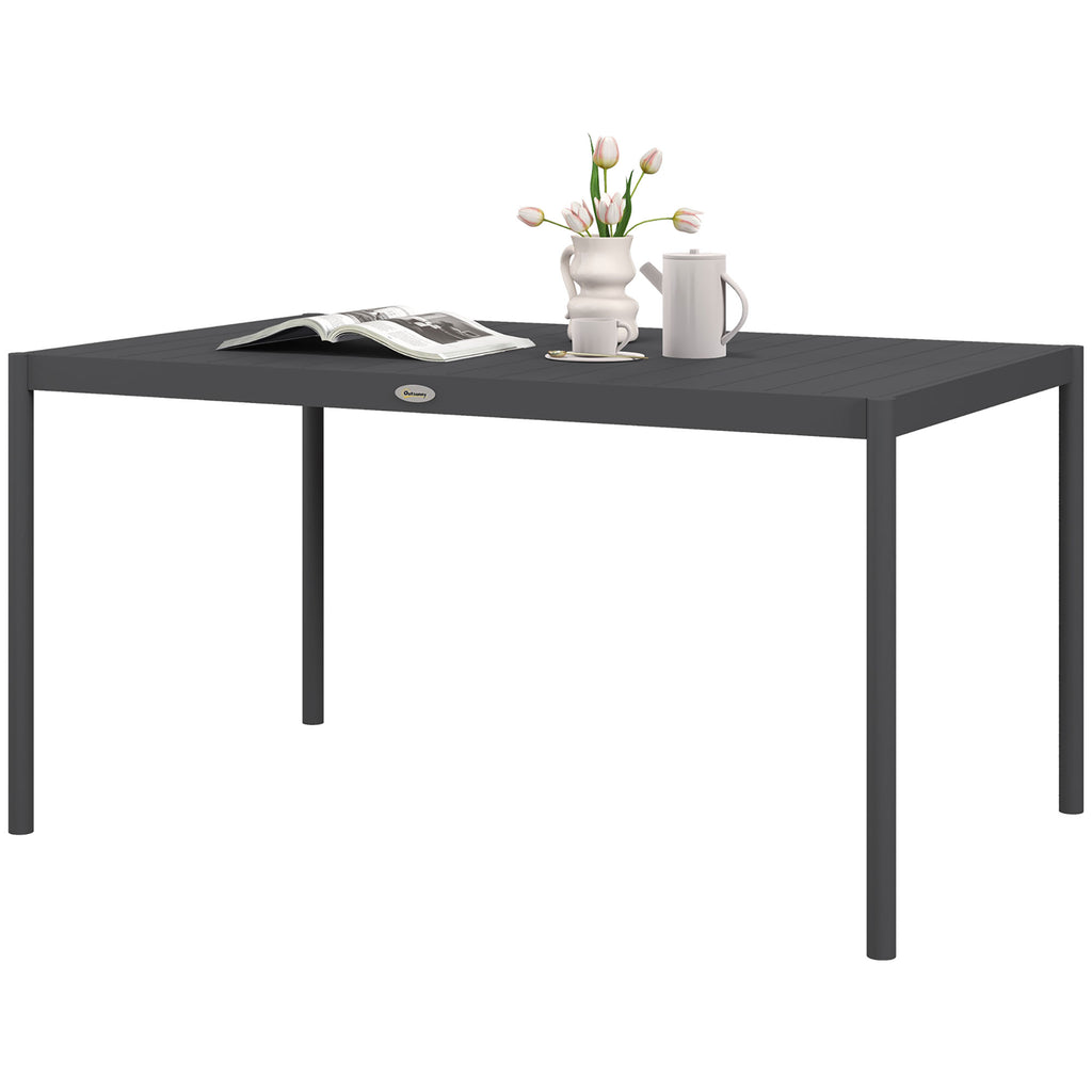 Six-Seater Outdoor Table with Slatted Aluminium Top and Steel Legs