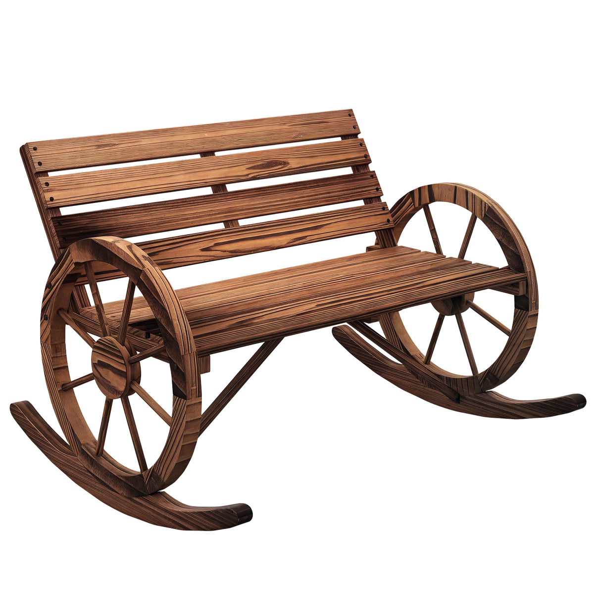  Garten-Schaukelbank, 2-Personen-Schaukel, mit radförmigen Armlehnen, für Balkon, Garten, Terrasse, carbonisiert.