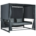 Outdoor-Schaukelbett aus PE-Rattan mit Baldachin, inkl. Kissen, wetterbeständig, 235 cm x 180 cm x 210 cm, Grau