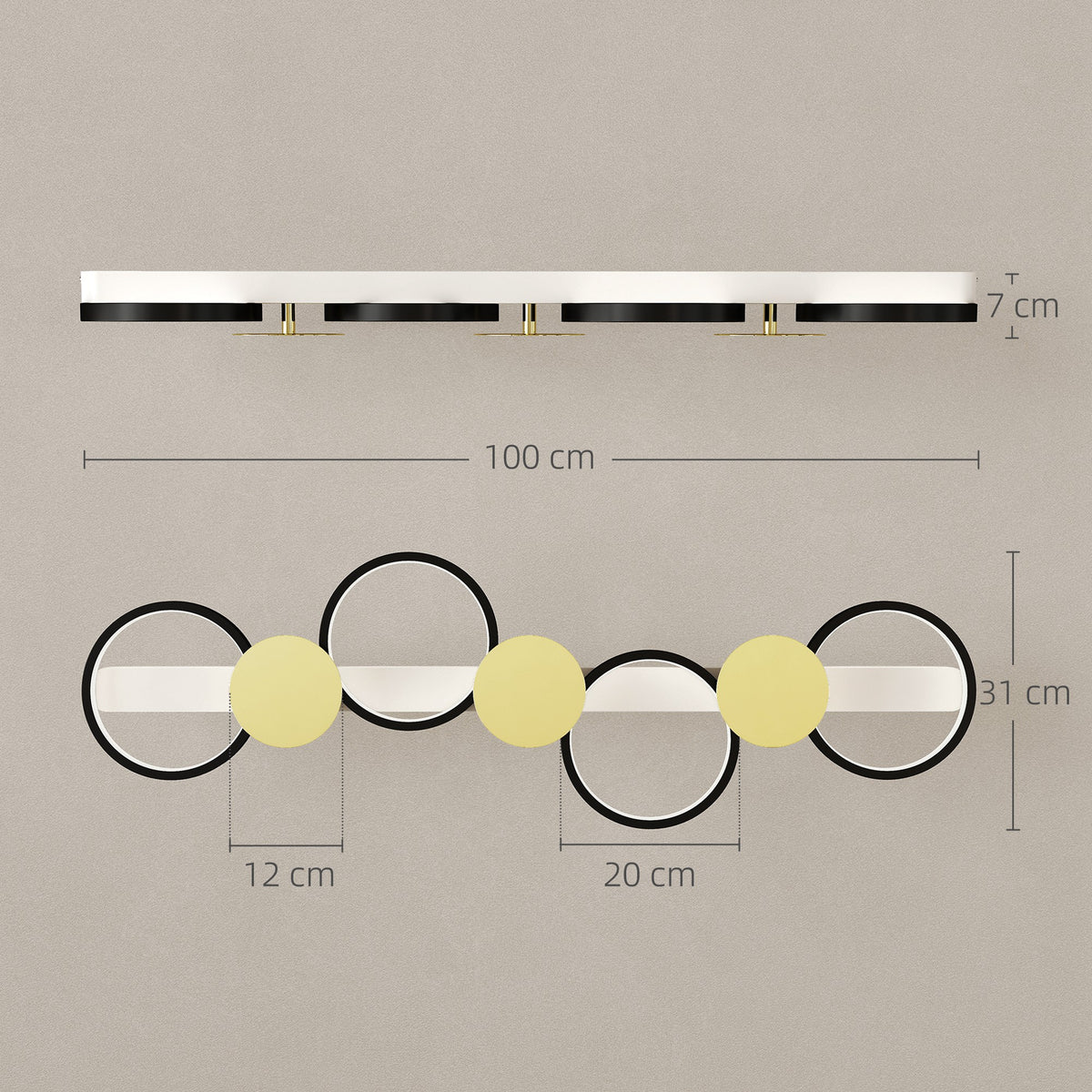 Deckenleuchte LED 38W 1500LM 3000K-6500K Deckenlampe Wohnzimmerlampe mit 4 Glühbirnen Fernbedienung Schwarz+Gold
