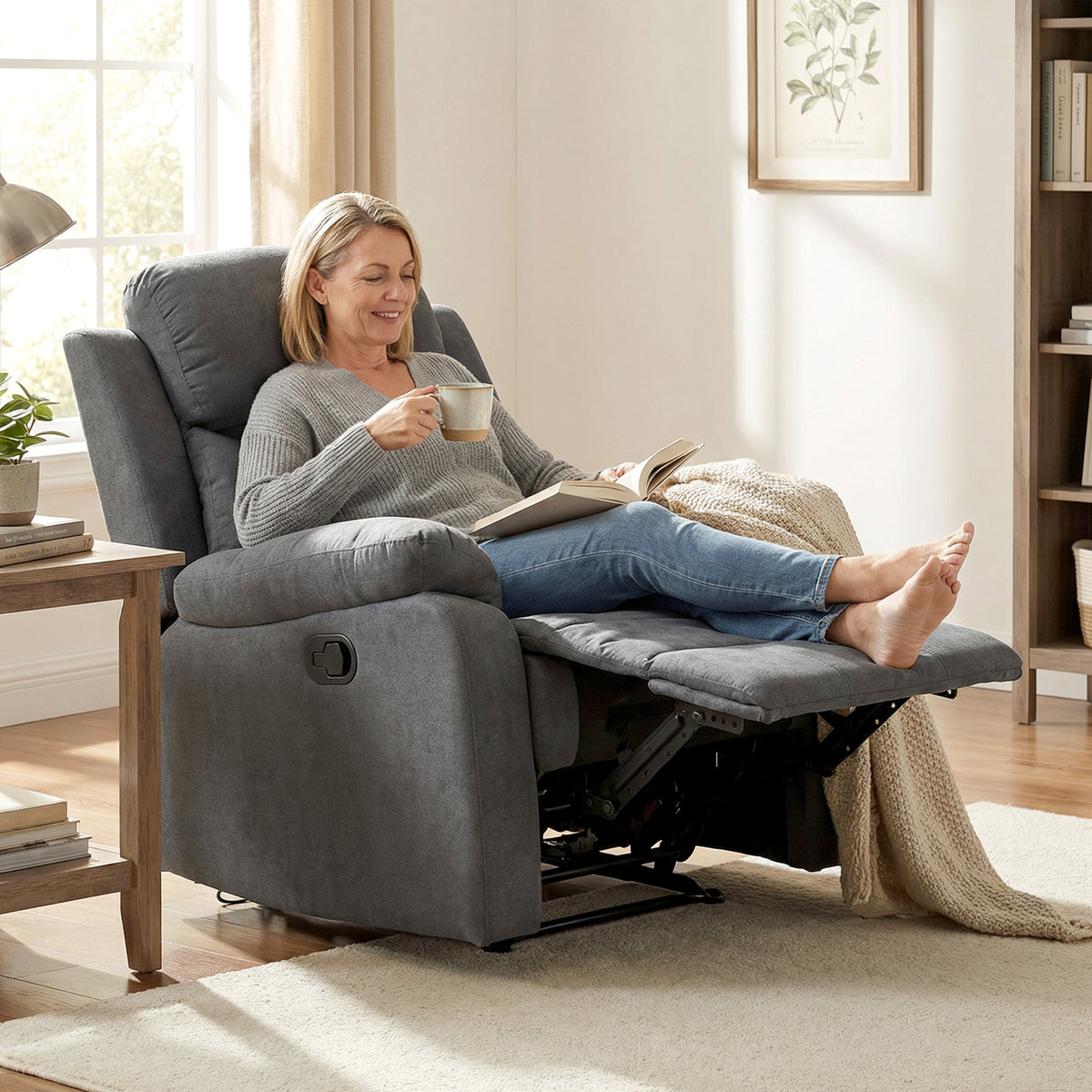 Relaxsessel Lesesessel Liegefunktion, 150° neigbar, Leinenoptik, Dunkelgrau