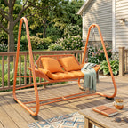 Hollywoodschaukel, Gartenschaukel mit Kissen, Gestell, für Garten, Balkon, 174 x 120 x 162 cm, Metall, Terrakotta