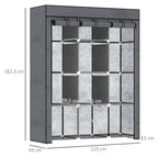 Fabric Wardrobe, with Rails and Shelves - Dark Grey