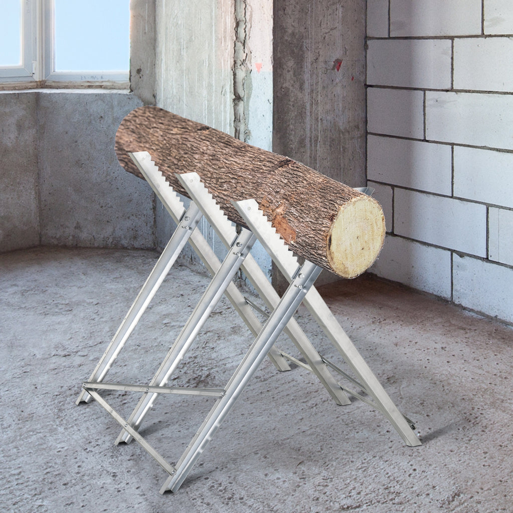  Portable Sawhorse Heavy Duty Steel Adjustable Work Support, Foldable Sawhorse Stand 100 kg Weight Capacity, Silver Tone