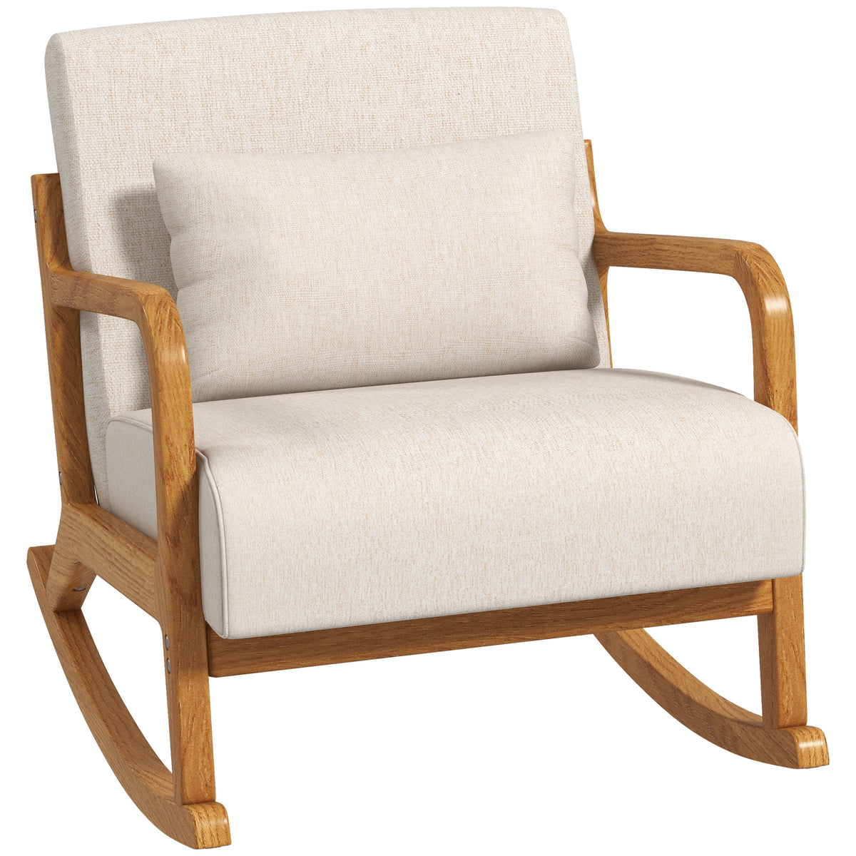 Schaukelstuhl im Retrodesign, Gummibaumholz, 64,5 cm x 92 cm x 81, 5 cm, Beige + Braun