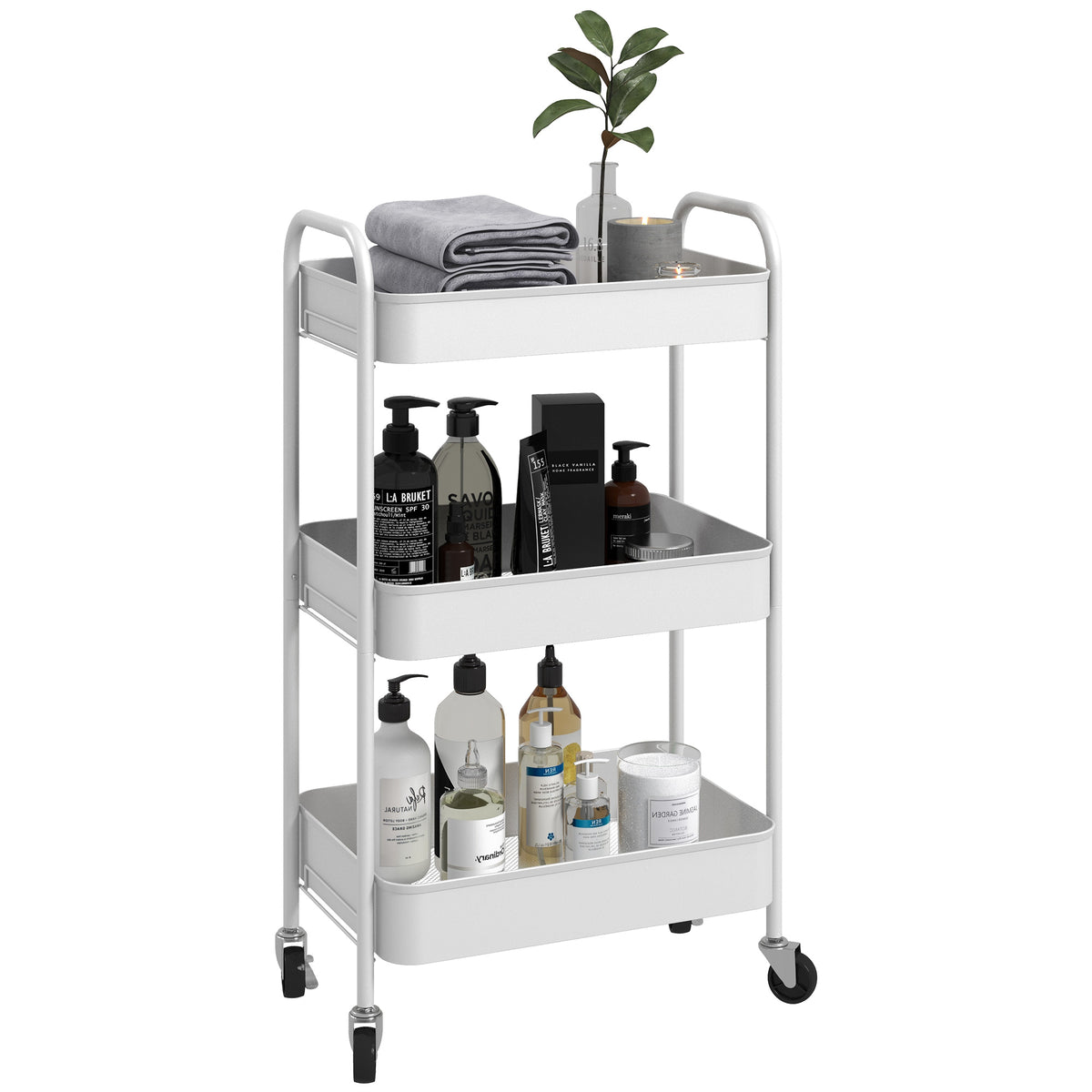 Three-Tier Steel Storage Trolley - White