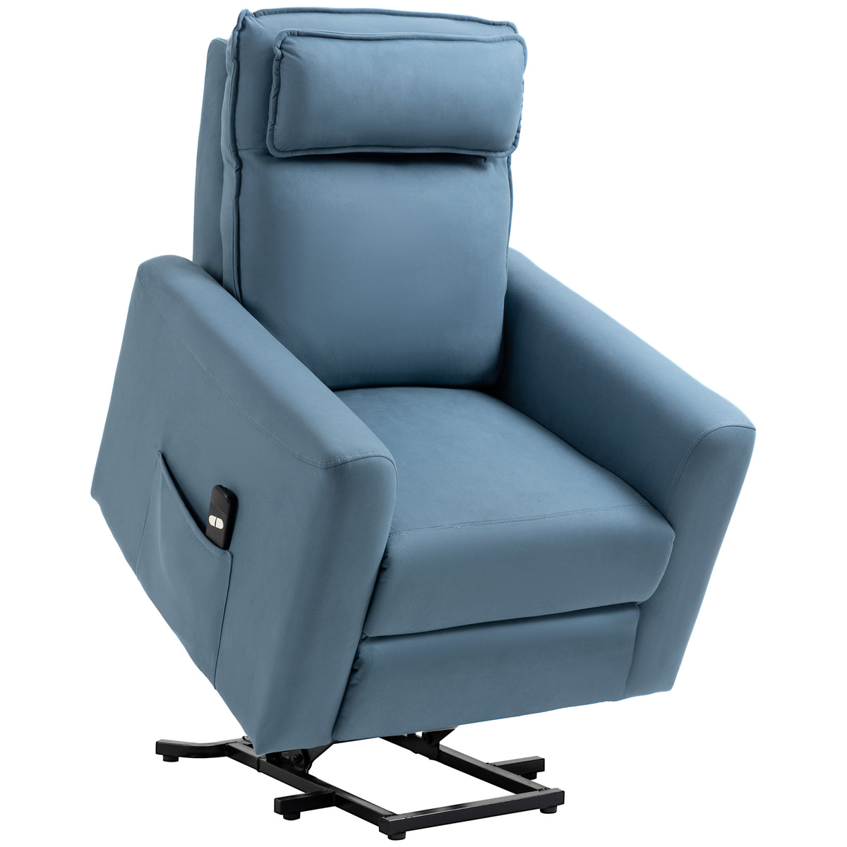 Aufstehhilfe Relaxsessel Fernsehsessel, integrierte Fu?st¨¹tze, Seitentasche, Kabelfernbedienung, 84 x 89,5 x 105 cm,Blau