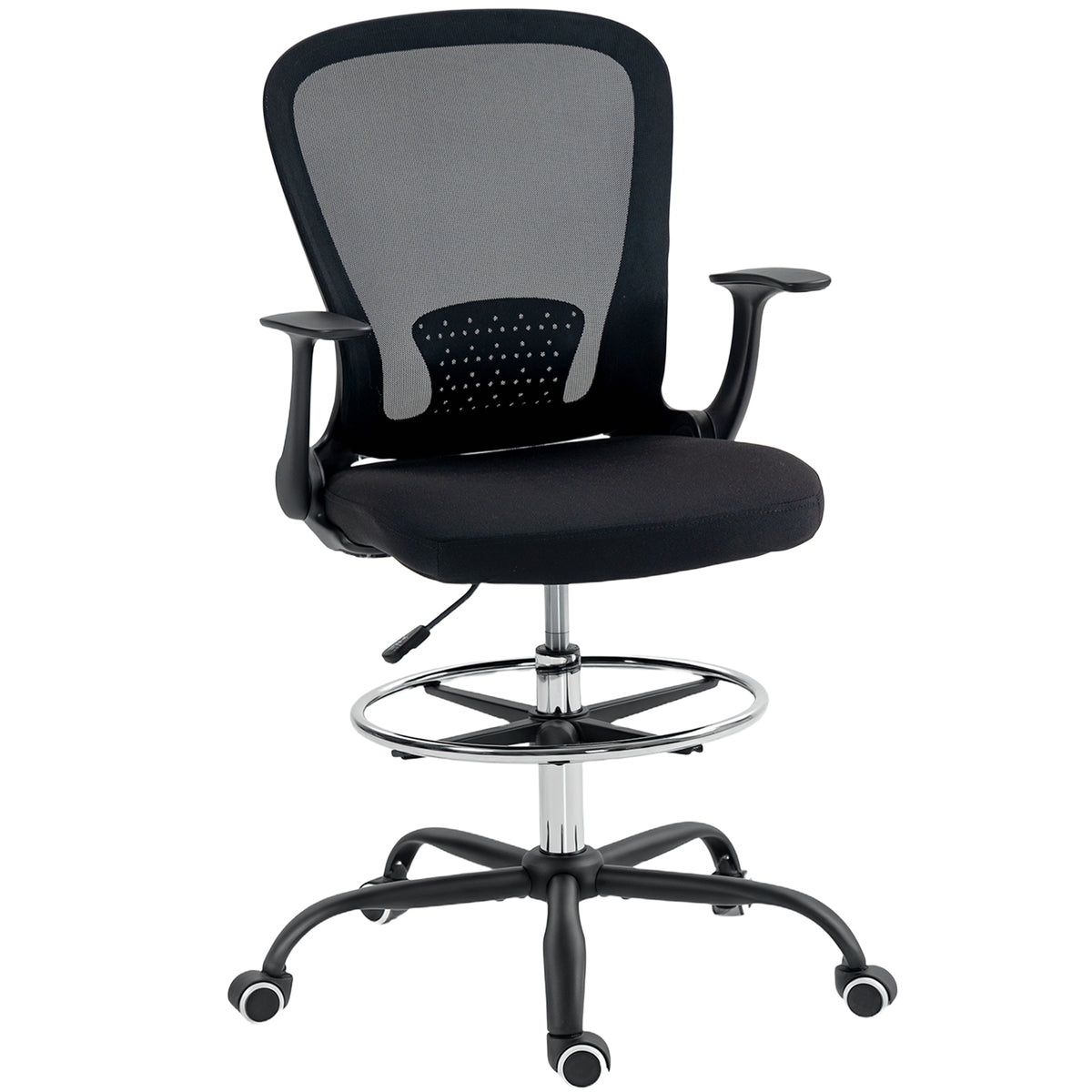 B¨¹rostuhl H?henverstellbar Schreibtischstuhl mit verstellbarer Fu?ring, Lendenwirbelst¨¹tze, 62 x 59 x 119 cm, Schwarz
