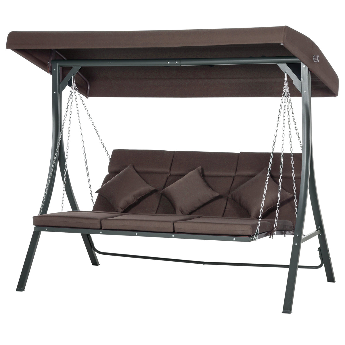 Hollywoodschaukel, für 3 Personen, verstellbares Sonnendach, bis 270 kg, braun, 198 x 118 x 168 cm