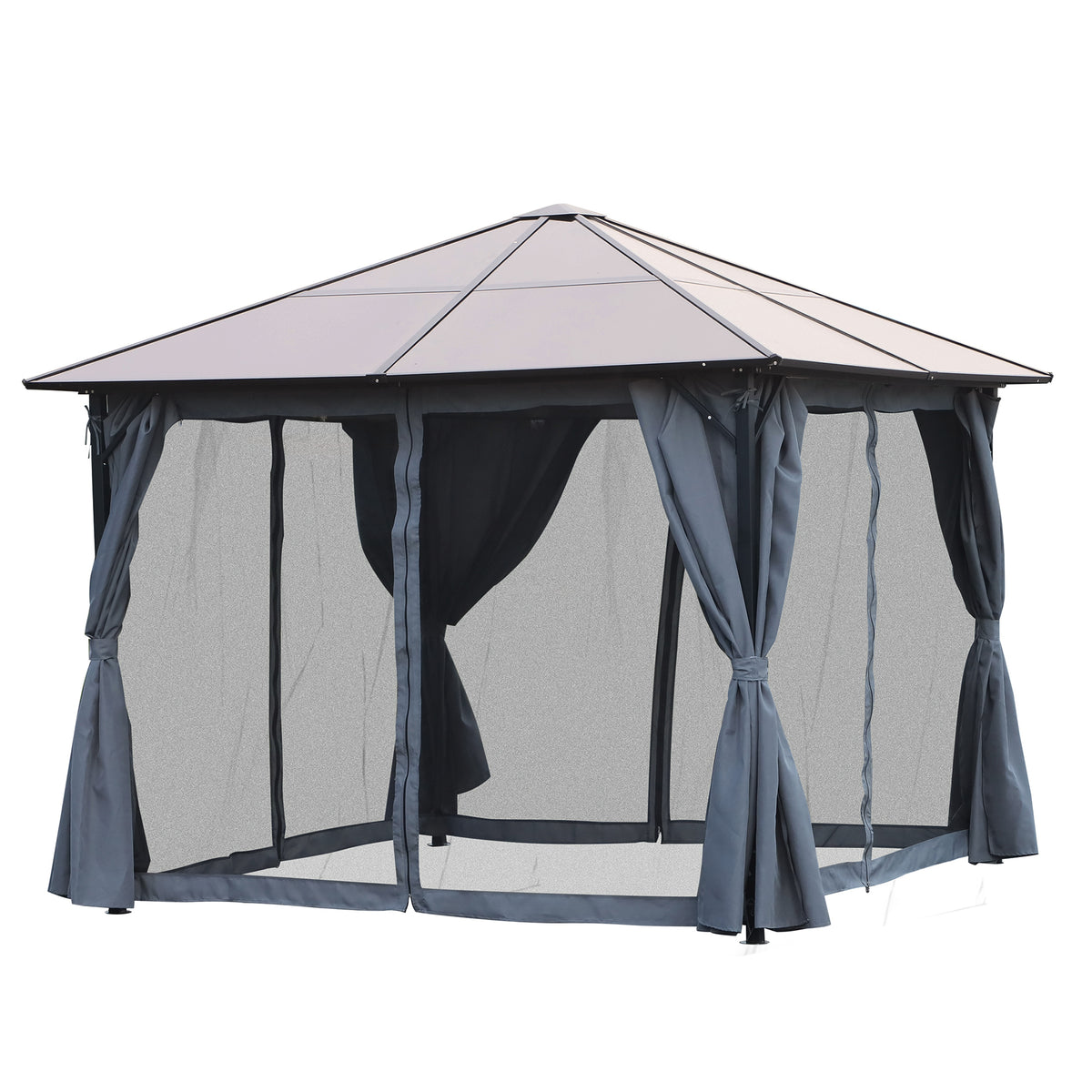 3m x 3m Hardtop Metal Frame Mesh Draped Gazebo Black