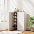 Schuhschrank mit Soft-Close-Funktion, 6-stufiges Design ohne Griffe, fasst bis zu 18 Paare, f¨¹r Flur, Eingangsbereich, Holz, Wei?