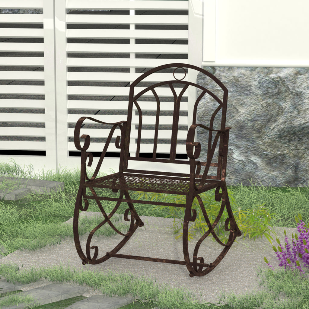 Schaukelstuhl Gartenstuhl, Vintage-Design, 61cm x 79cm x 90cm, Braun + Schwarz