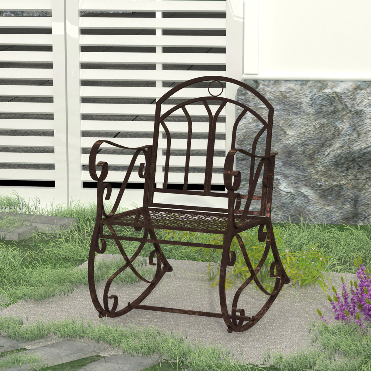 Schaukelstuhl Gartenstuhl, Vintage-Design, 61cm x 79cm x 90cm, Braun + Schwarz