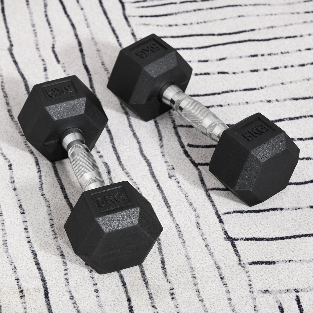2x5kg Rubber Dumbbell Sports Hex Weights Sets Gym Fitness Lifting Home