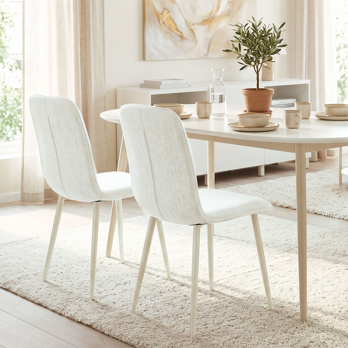 Esszimmerstühle 2er-Set, gepolsterte Küchenstühle in Leinenoptik mit leichten Beinen, Creme