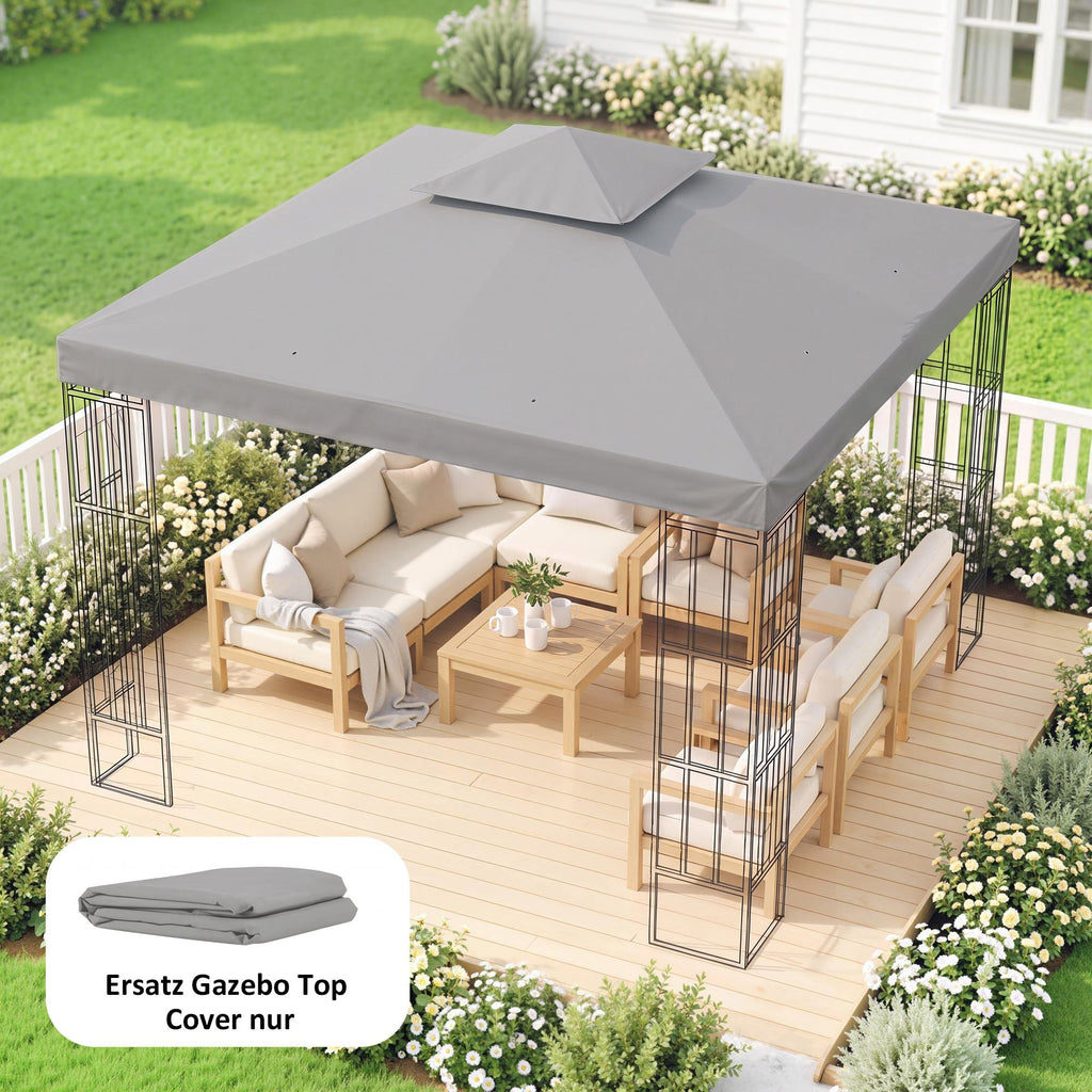 3(m) Gazebo Top Cover Double Tier Canopy Replacement Pavilion Roof Light Grey