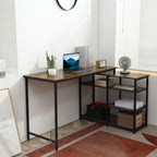 Corner Desk L-Shaped PC Table Computer Desk Office Desk Shelf Drawer L-Form Particle Board Metal Rustic Brown 135 x 90 x 79 cm