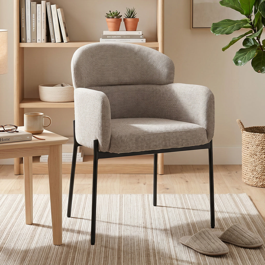 Sessel Wohnzimmer Loungesessel mit Chenille-Optik, Armlehnen, Metallbeinen für Schlafzimmer, Hellbraun