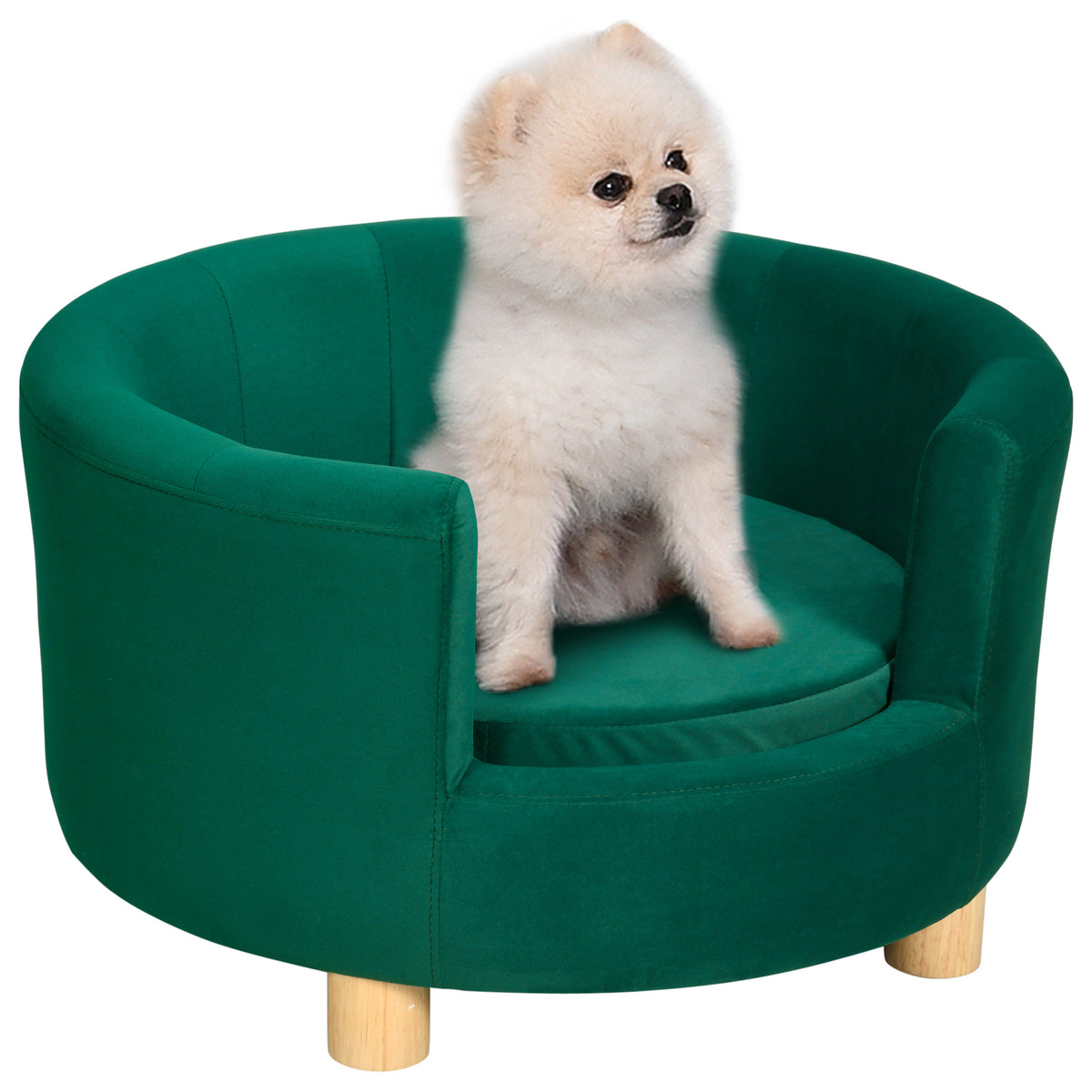 Modern Nest Shape Pet Sofa for Cat or Miniature Dog with Loop Wrapped Backrest and Soft Cushion, Green