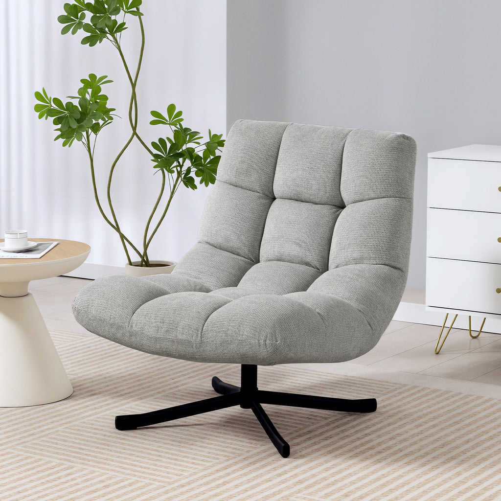 Sessel Drehbar Loungesessel mit Breiter Sitzfläche, wasserabweisend Chenille-Optik, gekreuzt Stahlbeine, Hellgrau