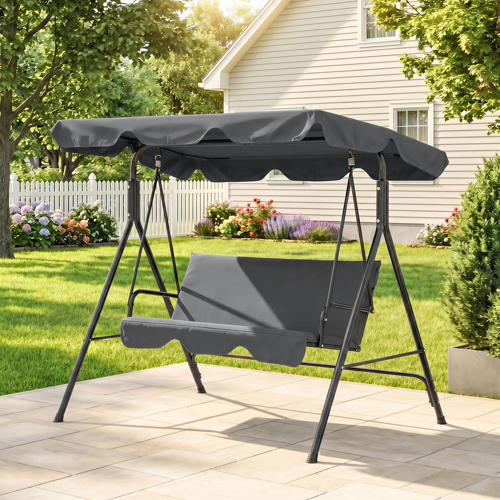 Three-Seater Garden Swing Chair, with Adjustable Canopy - Grey