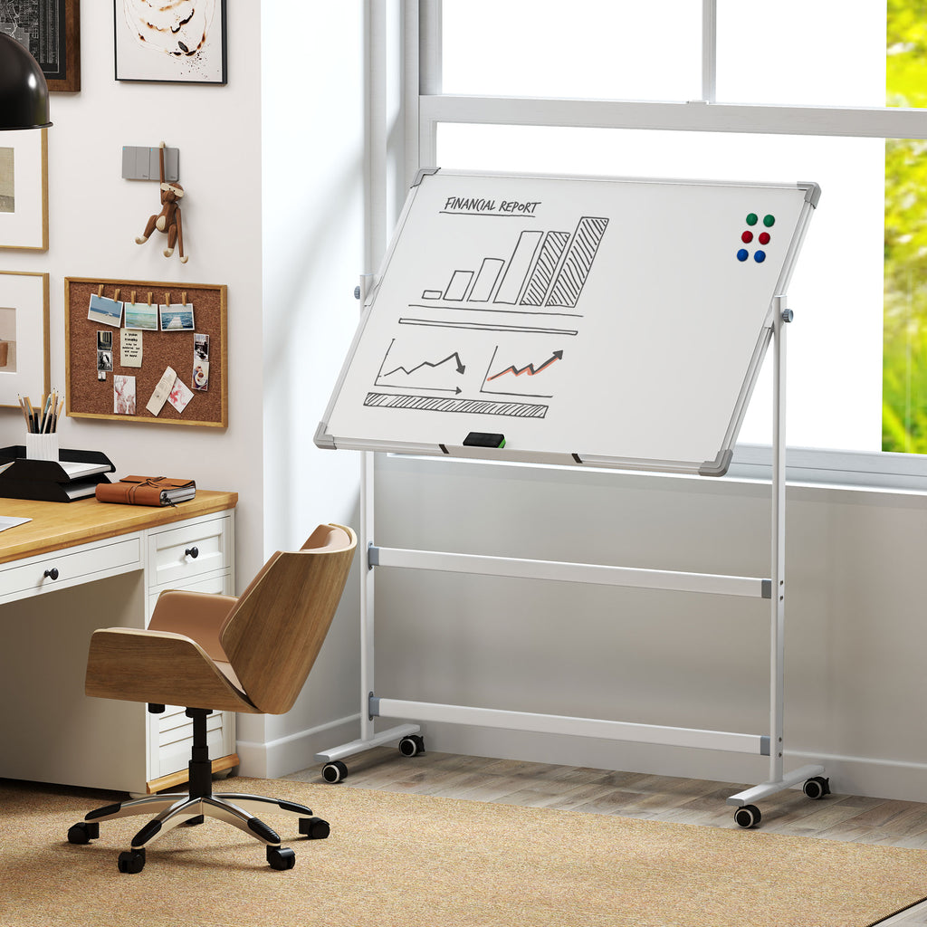 Whiteboard,120 x 90 cm, magnetisch, drehbar, mobil, inkl. Marker & Schwamm, Metallgestell, Wei?