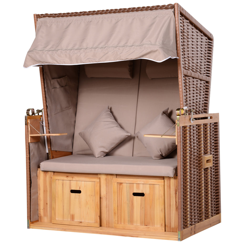 Strandkorb für 2 Personen mit neigbarer Rücklehne Beige 118 x 79 x 160cm