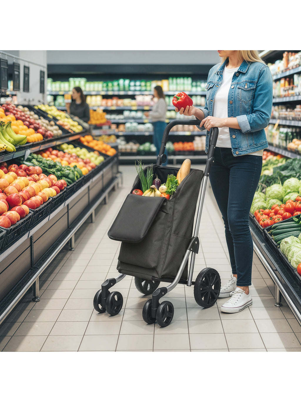 Einkaufstrolley Klappbar mit Kühlfach, 6 Rädern, 46L, Dunkelgrau