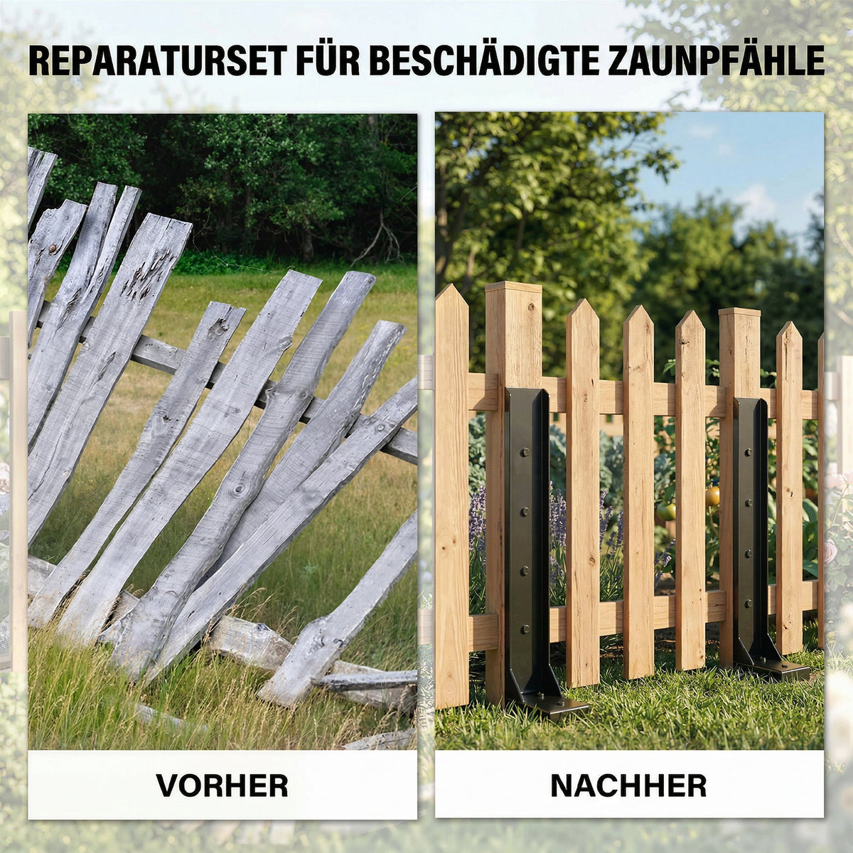 Zaunpfosten Reparaturset 2er-Set 81 x 5,5 x 12 cm in Schwarz