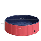  Dog Paddling Pool, Foldable Dog Pool, Leakproof & Hard Plastic, Portable Pet Bathtub with Non-Slip Base & Drainage Hole, for Indoors, Outdoors, Garden, Patio, 100 x 30 cm, Red