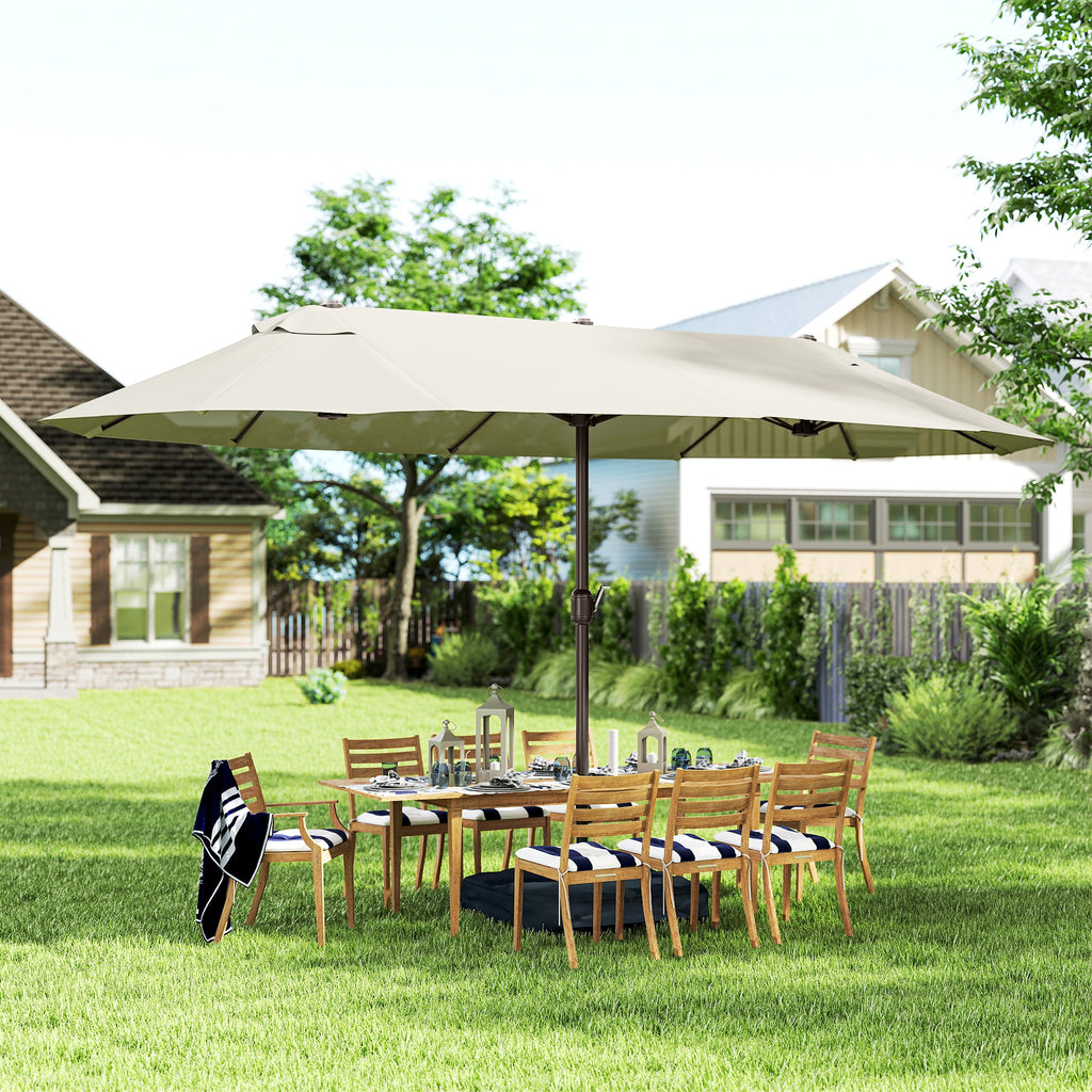 Doppelsonnenschirm 455 x 265 cm, UV Schutz Sonnenschirm mit Handkurbel, Ständer, Balkonschirm Strandschirm windfest Kurbelschirm Sonnenschutz für Strand Balkon Garten, Cremeweiß