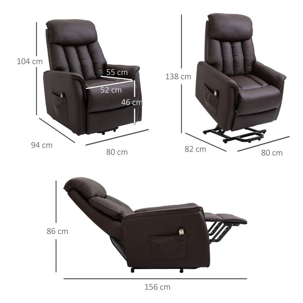 Relaxsessel Elektrisch Fernsehsessel mit Aufstehhilfe, Liegefunktion, TV Sessel mit Fußteil, Seitentasche, Fernbedienung, für Wohnzimmer, bis 150 kg, Kunstleder, Braun