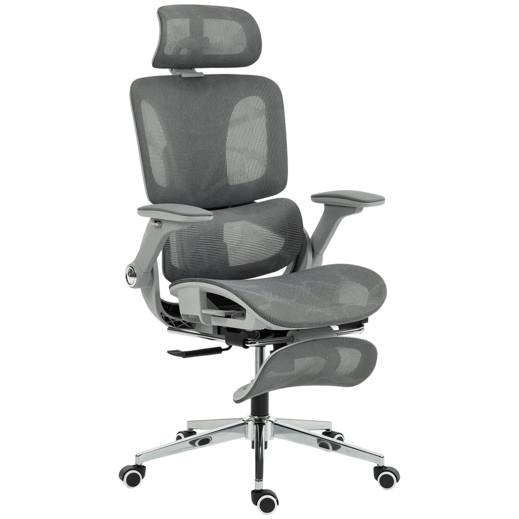 Ergonomischer Bürostuhl, Mesh-Computersessel mit separatem Rücken, Lendenstütze, 4D klappbare Armlehnen, Grau