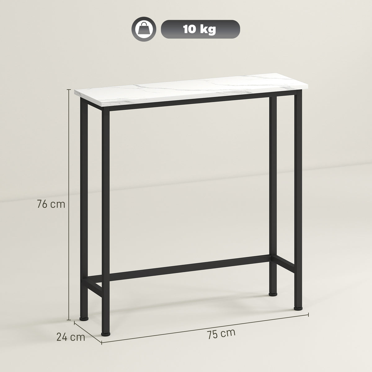 Konsolentisch Flurtisch mit verstellbar Fußpads, Kippschutz 75 x 24 x 76 cm für Kleinen Raum Schwarz
