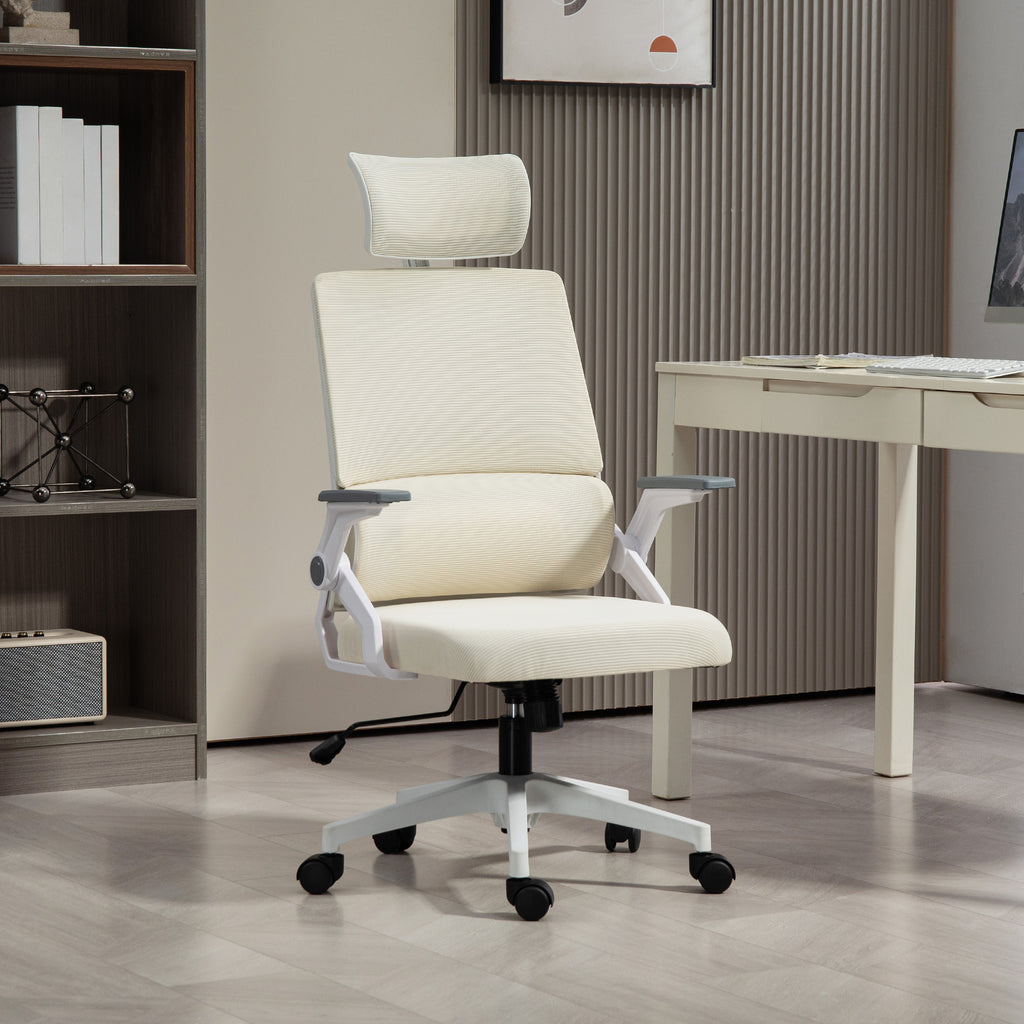 Bürostuhl Schreibtischstuhl Office-Stuhl, höhenverstellbar, 1 Kopfstütze, 60 x 61 x 121,5 cm Beige