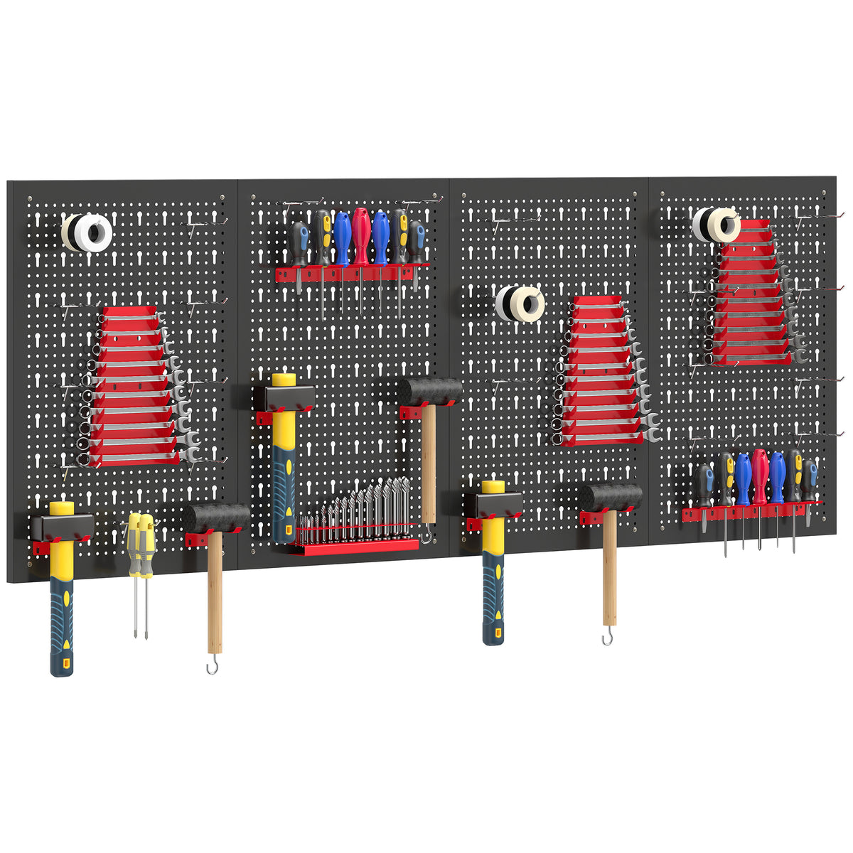 38 Pcs Wall-Mounted Pegboard with 4 Boards, Garage Tool Storage Unit Black and Red