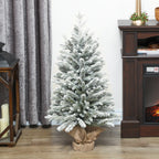 Mini Künstlicher Weihnachtsbaum 90 cm künstlich Tannenbaum mit Schnee, 486 Spitzen Zementbasis Leinenbezug