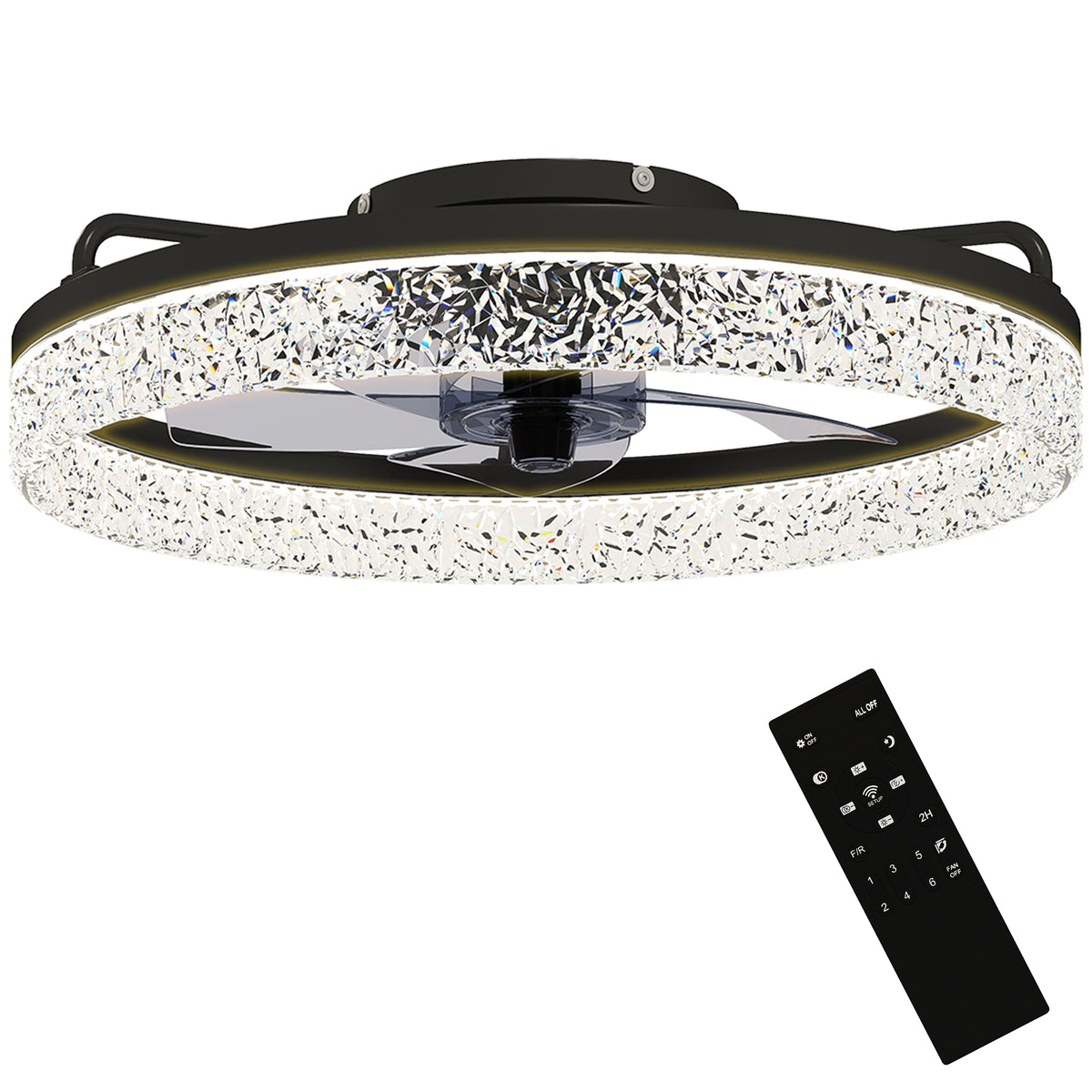 Deckenventilator mit Licht, dimmbarer LED-Deckenventilator mit Fernbedienung für Schlafzimmer und Wohnzimmer, Schwarz