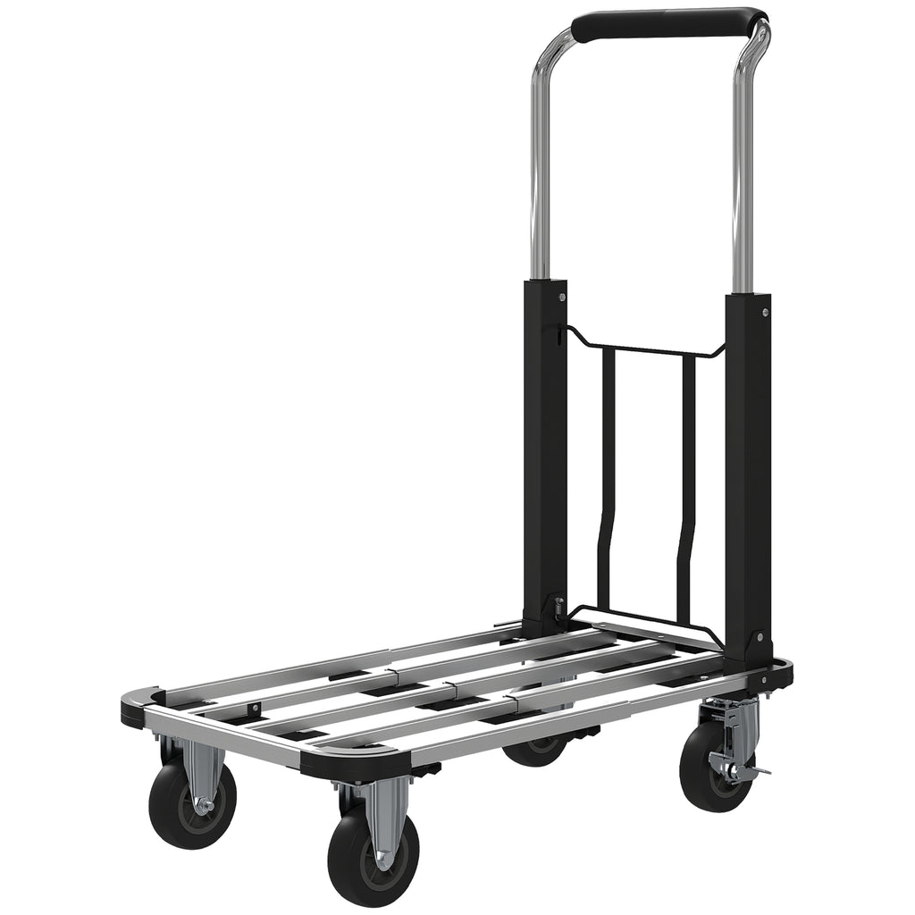 Faltbarer Handwagen, 150 kg Belastbarkeit, erweiterbare Fl?che, h?henverstellbarer Griff, f¨¹r Kisten, Metall, Schwarz