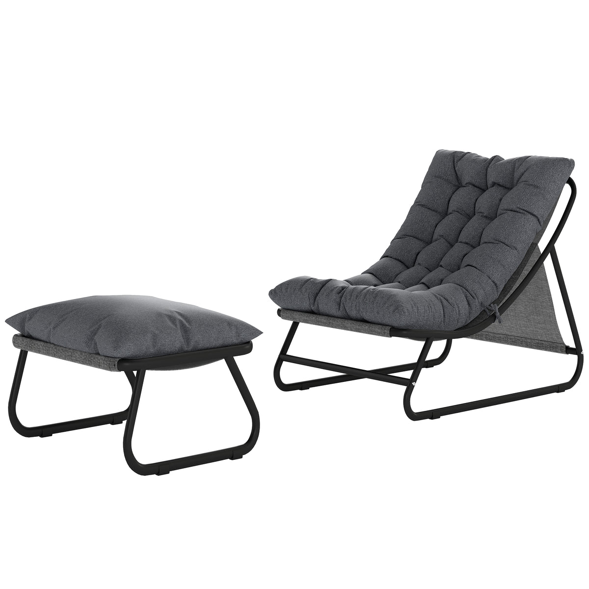 Loungesessel Outdoor Balkonsessel mit Hocker 13 cm dicker Auflage rutschfesten Füßen Dunkelgrau