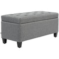 Sitzbank, Polsterbank mit Stauraum, leinenartiges?Polyester, Kautschukholz, 100 x 40 x 44 cm, Hellgrau