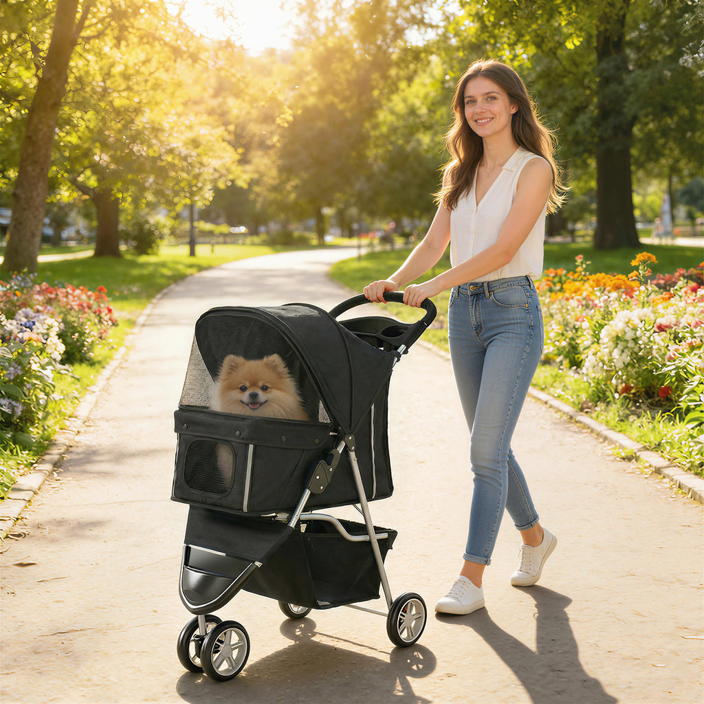 3 Wheel Pet Stroller for Small and Miniature Dogs, Black